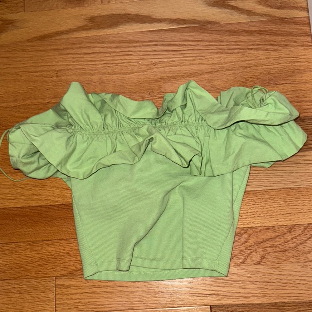 Zara Mint Green Ruffle Off-Shoulder Blouse
